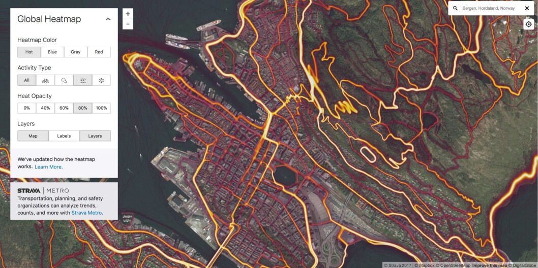 Bergen seen by Strava. Bergen seen by Strava.