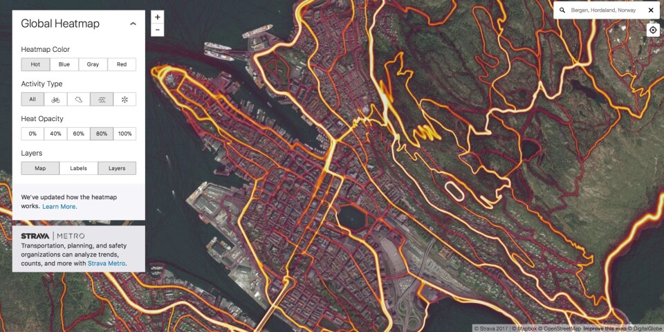 Bergen seen by Strava.