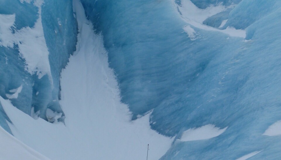 Testing a new high-frequency radar system over the glacier. (Photo: Ben)