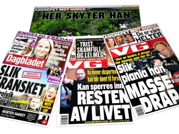 Norwegian newspapers July 24 2011, April 11 2012, and April 13 2012. (Ill.: Per Byhring) Norwegian newspapers July 24 2011, April 11 2012, and April 13 2012. (Ill.: Per Byhring)