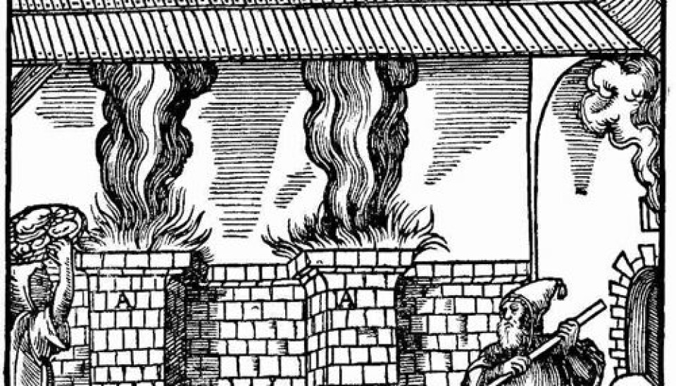 A smelter from the 1500s - drawing of Georgius Agricola's work 'De Re Metallica' from 1556 (Source: Project Gutenberg).