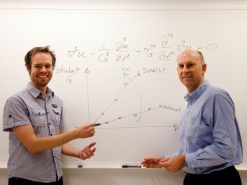 "Wave velocity in ultrasound measurements increases the more dangerous the tumour is", explains Professor Sverre Holm (right) and Postdoctoral Fellow Peter Näsholm in the Department of Informatics at UiO. (Photo: Yngve Vogt) "Wave velocity in ultrasound measurements increases the more dangerous the tumour is", explains Professor Sverre Holm (right) and Postdoctoral Fellow Peter Näsholm in the Department of Informatics at UiO. (Photo: Yngve Vogt)