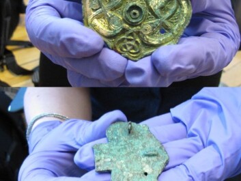 This was probably a harness ornament. The picture below shows two fasteners on the reverse side. The newer one was probably added in Norway so that it could be worn decoratively. (Photo: Hanne Østli Jakobsen) This was probably a harness ornament. The picture below shows two fasteners on the reverse side. The newer one was probably added in Norway so that it could be worn decoratively. (Photo: Hanne Østli Jakobsen)