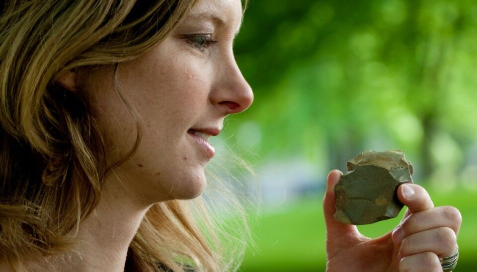 The discarded axe from Hundvåg is damaged by a succession of failed strokes in both edge and body, suggesting that it was sculpted by an unskilled knapper, probably a child. (Photo: Terje Tveit, Archeological Museum, UiS)