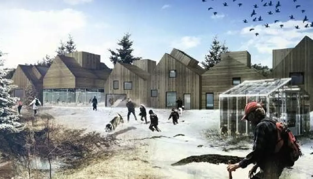 One of the architectural proposals for the future Brøset District – in winter. (Illustration: SLA)