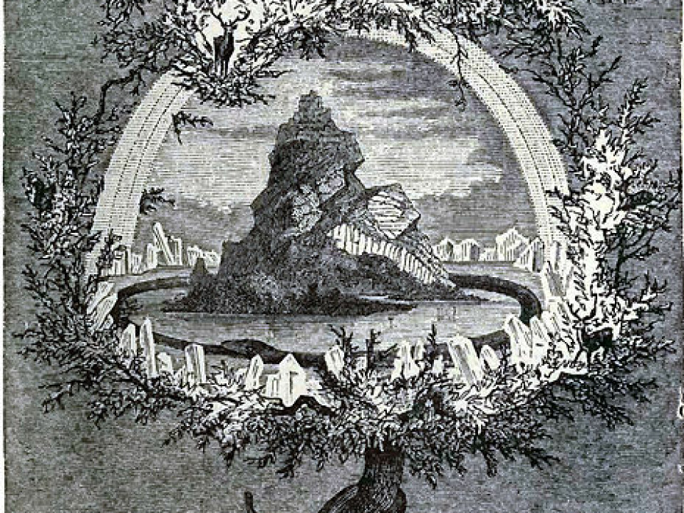Yggdrasil, the cosmological sacred tree which was supposed to contain all the nine worlds of Norse mythology, as depicted by Friedrich Wilhelm Heine in 1886. (Wikimedia Commons)