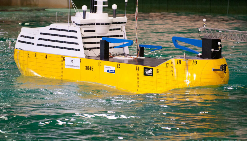 This is what the model of the hotel ship looks like. The full-scale vessel will accommodate 800 offshore workers. (Photo: MARINTEK)