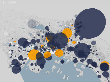 Increasingly larger bubbles denote how much correspondence was sent to Oslo’s Department of Urban Development in relation to a construction project. Info relating to scheduled developments emerges in the upper left in the web application Planimator. (Image:www.bengler.no) Increasingly larger bubbles denote how much correspondence was sent to Oslo’s Department of Urban Development in relation to a construction project. Info relating to scheduled developments emerges in the upper left in the web application Planimator. (Image:www.bengler.no)