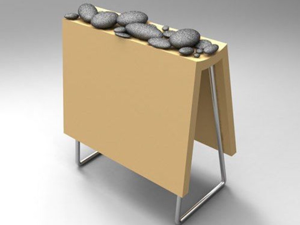 In a master student project, a prototype of radiator with heated stones was made, for the possible use in a spa or sauna. (Photo: Siri Beate Persen)