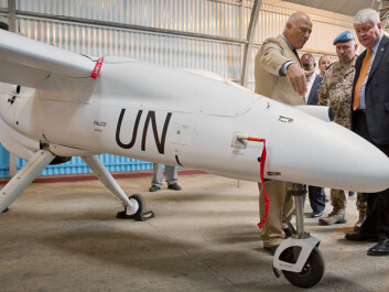 In December the UN started flying its first drones in the Eastern districts of the Democratic Republic of Congo. The head of the UN’s peacekeeping operations, Hervé Ladsous, is seen at right inspecting the un-piloted aircraft in the city of Goma. (Photo: Sylvain Liechti, Monusco) In December the UN started flying its first drones in the Eastern districts of the Democratic Republic of Congo. The head of the UN’s peacekeeping operations, Hervé Ladsous, is seen at right inspecting the un-piloted aircraft in the city of Goma. (Photo: Sylvain Liechti, Monusco)
