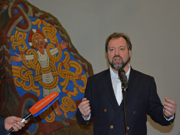 “We cannot deny that the Vikings were violent, although they could also be peaceful,” says Gareth Williams, chief curator for the exhibition at the British Museum. Here he is standing in front of a replica of a rune stone erected in 965 AD in Jelling, Denmark. (Photo: Ida Kvittingen) “We cannot deny that the Vikings were violent, although they could also be peaceful,” says Gareth Williams, chief curator for the exhibition at the British Museum. Here he is standing in front of a replica of a rune stone erected in 965 AD in Jelling, Denmark. (Photo: Ida Kvittingen)