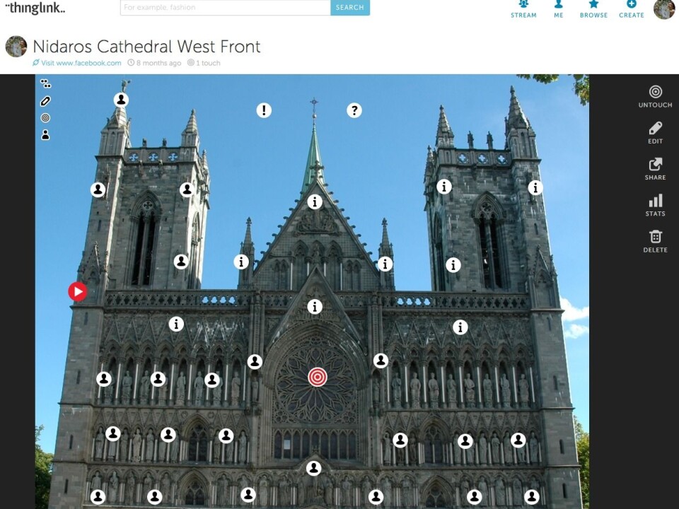 This picture is from an app developed in the project. Behind every dot there are a variety of pictures, stories, musicfiles or small videoclips. (Photo: SINTEF)