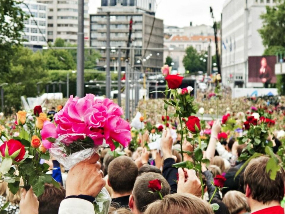 Tens of thousands expressed their solidarity, sympathy and support for the victims of the terrorist attack three days later in a the so-called rose parade, a spontaneous demonstration in downtown Oslo on 25 July 2011. (Photo: Trond J. Strøm/Aftenposten)