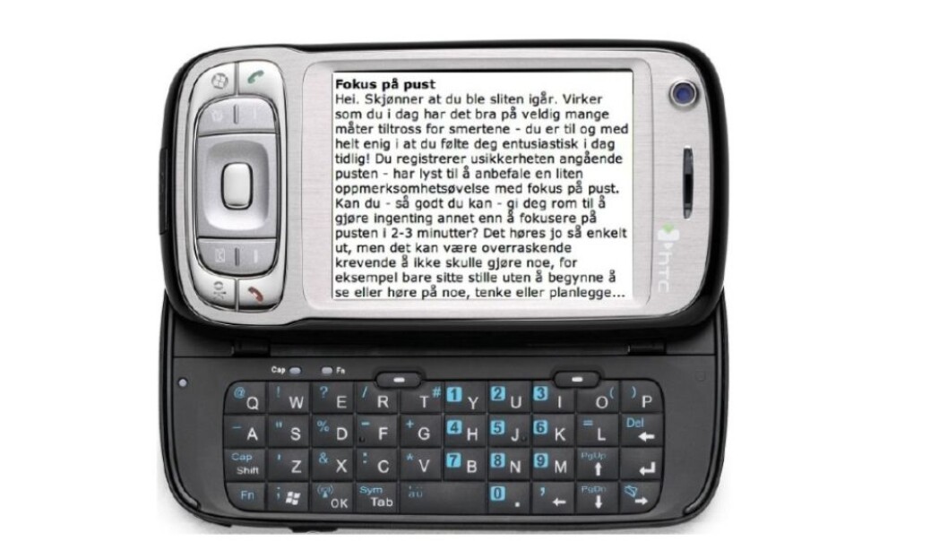 70 Norwegian patients were followed up and supervised, receiving written feedback by smartphone after having attended a four-week rehabilitation. Another 70 patients constituted a control group (Illustration: HBV) 70 Norwegian patients were followed up and supervised, receiving written feedback by smartphone after having attended a four-week rehabilitation. Another 70 patients constituted a control group (Illustration: HBV)