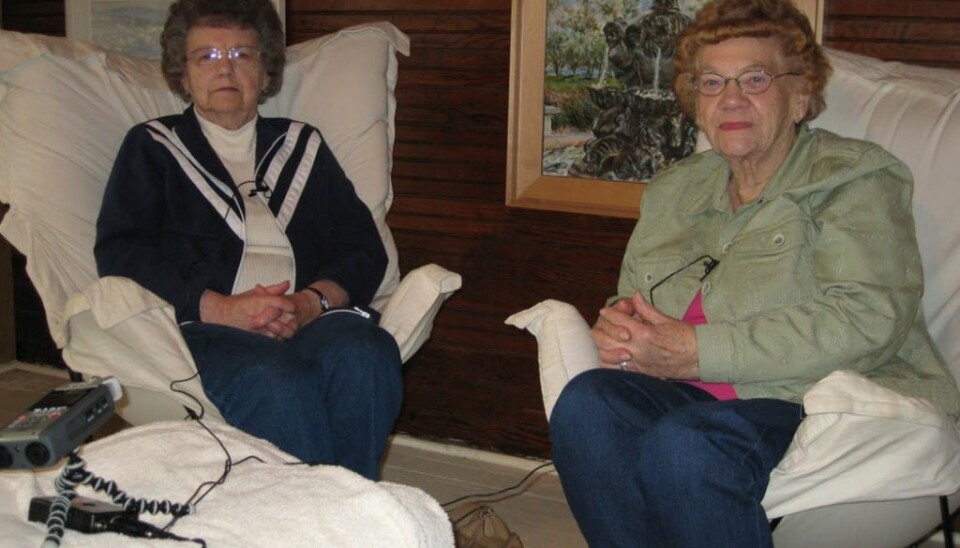 Eunice and Gladys, good friends in their late eighties. They are third and fourth generation Norwegian-Americans but they learned Norwegian. The women live in Sunburg, Minnesota. (Photo: Janne Bondi Johannessen)