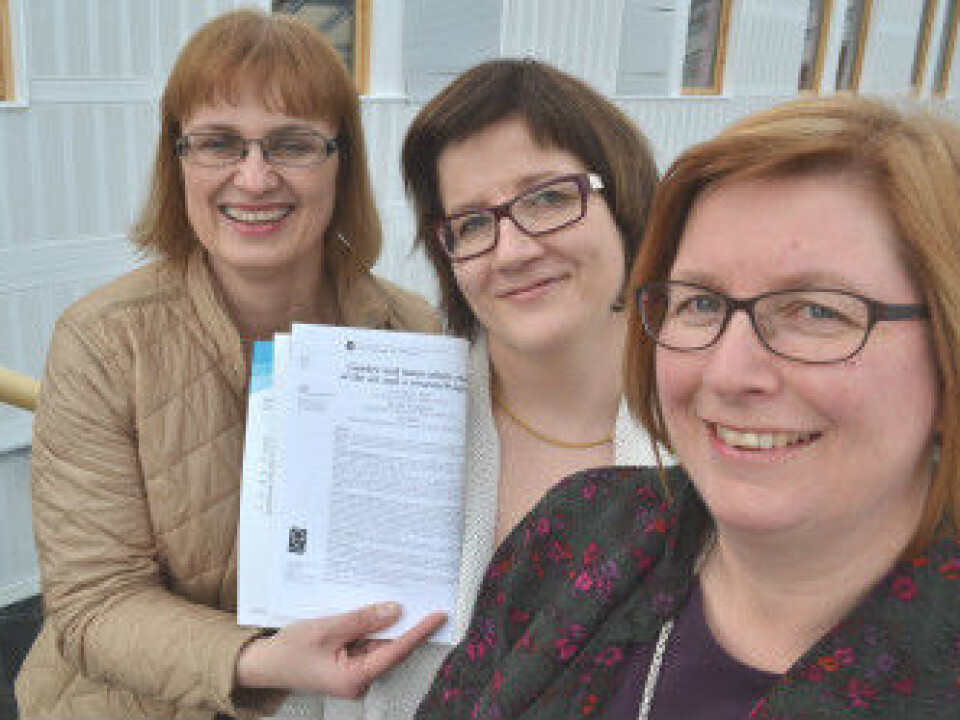 From the left: Gry Agnete Alsos, Ulla Hytti at University of Turku, Finland, and Elisabet Ljunggren at Nordland Research Institute are commended for their article on the state of the art in the field of gender and innovation. (Photo: Trude Landstad, Nordland Research Institute, Norway)