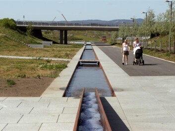 Open ducts have been constructed to cope with water at Fornebu, a new business and housing development on the outskirts of Oslo. (Photo: Bjørbekk & Lindheim) Open ducts have been constructed to cope with water at Fornebu, a new business and housing development on the outskirts of Oslo. (Photo: Bjørbekk & Lindheim)