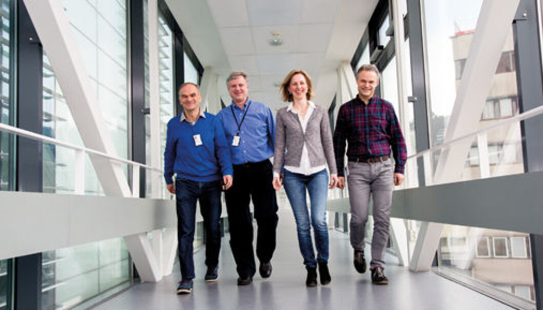 Harald Holte (from left), Erlend Smeland, Marianne Brodtkorb and Ole Christian Lingjærde have developed a new statistical method that can predict when lymphoma will become aggressive. Photo: Yngve Vogt Harald Holte (from left), Erlend Smeland, Marianne Brodtkorb and Ole Christian Lingjærde have developed a new statistical method that can predict when lymphoma will become aggressive. Photo: Yngve Vogt