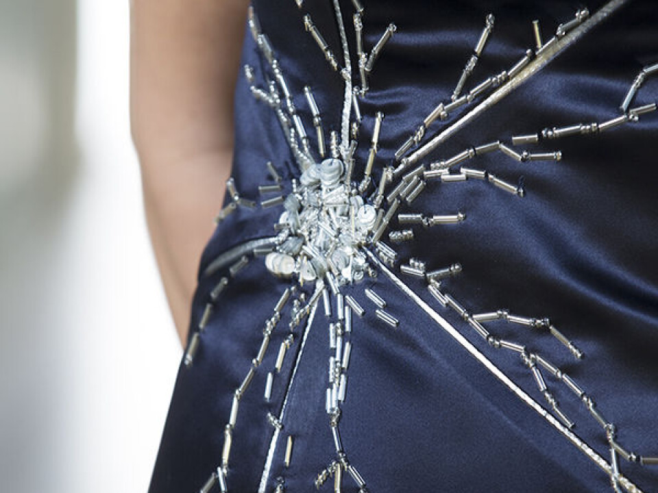 Matthew Hubble, a tunnel engineer turned dress designer, used patterns from the Mosers' research on grid cells to design Nobel Laureate May-Britt Moser's gala dress. (Photo: Geir Mogen/NTNU)