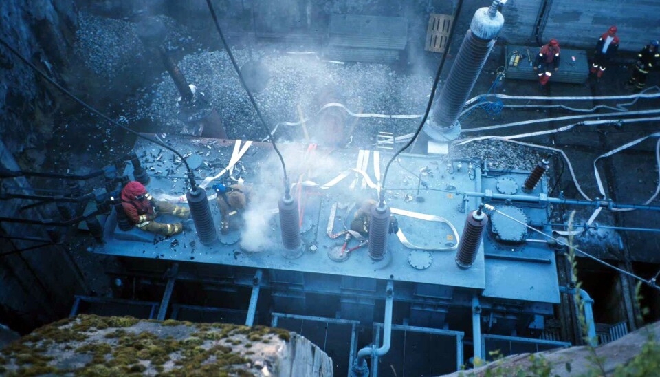 A Norwegian transformer station in Skien suffered an explosion in June 2000, causing a fire and a serious oil release. (Photo: Mads Aas, Statnett)