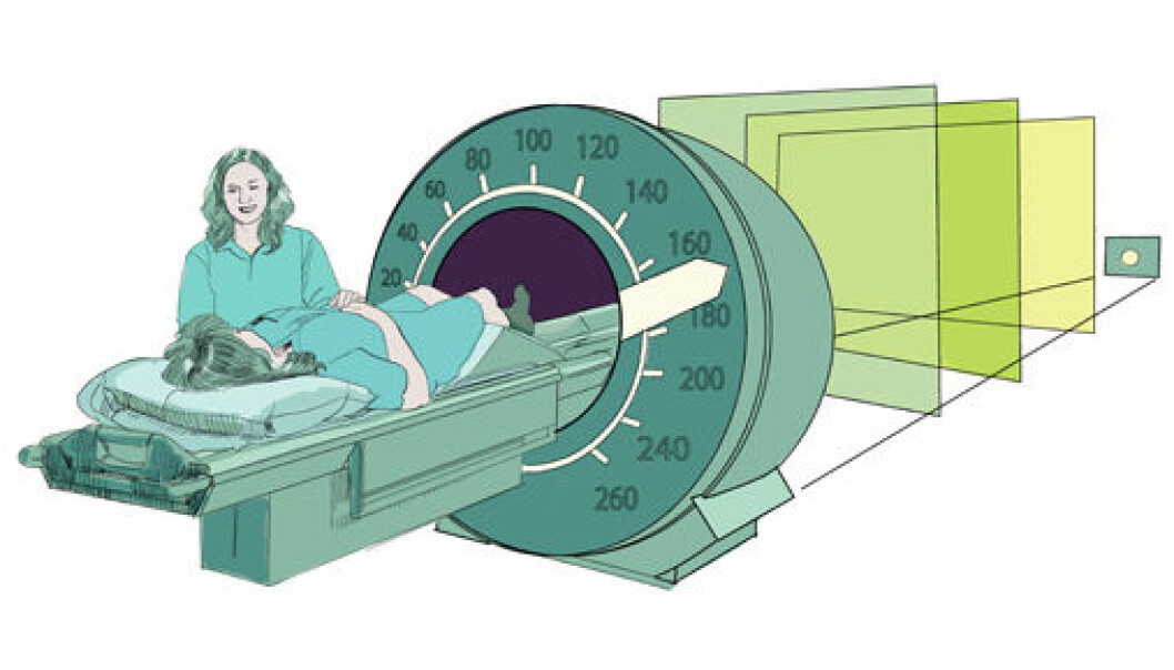 The new mathematical method will make it possible to perform an MR examination six times faster than today. This means that hospitals will be able to perform far more examinations without having to buy any more MR scanners. (Illustration: Knut Løvås) The new mathematical method will make it possible to perform an MR examination six times faster than today. This means that hospitals will be able to perform far more examinations without having to buy any more MR scanners. (Illustration: Knut Løvås)