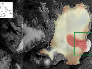 The red area denotes ice that has thinned out significantly in the past years. The glacial tongue stretching into the ocean is seen at right. (Ill.: CPOM/GRL) The red area denotes ice that has thinned out significantly in the past years. The glacial tongue stretching into the ocean is seen at right. (Ill.: CPOM/GRL)
