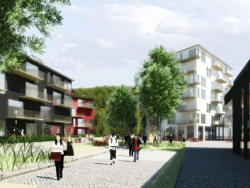 A few minutes before you arrive in Ski, the train stops in Myrvoll. A small, 1700-person town is now being built here, close to the railway. A conscious decision was made to keep large areas open as pedestrian zones, with only 0.8 parking spots allotted per dwelling. (Illustration: JBL/Hrtb) A few minutes before you arrive in Ski, the train stops in Myrvoll. A small, 1700-person town is now being built here, close to the railway. A conscious decision was made to keep large areas open as pedestrian zones, with only 0.8 parking spots allotted per dwelling. (Illustration: JBL/Hrtb)