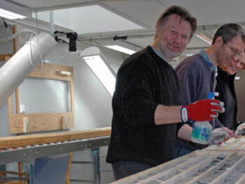 Victor Melezhik, Aivo Lepland and Melanie Mesli examining drill cores at the NGU laboratory. (Photo: Gudmund Løvø) Victor Melezhik, Aivo Lepland and Melanie Mesli examining drill cores at the NGU laboratory. (Photo: Gudmund Løvø)