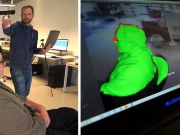 The Kinect game controller has a depth sensor and captures motion, and can be used for fast, rough 3D scanning. (Photo: From video by Arnfinn Christensen) The Kinect game controller has a depth sensor and captures motion, and can be used for fast, rough 3D scanning. (Photo: From video by Arnfinn Christensen)