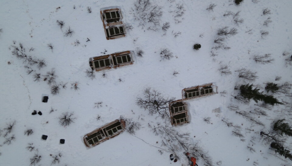 Field site in winter after a few days of snowmelt seen from the air at long distance. (Photo: Kjell-Sture Johansen, NORUT)