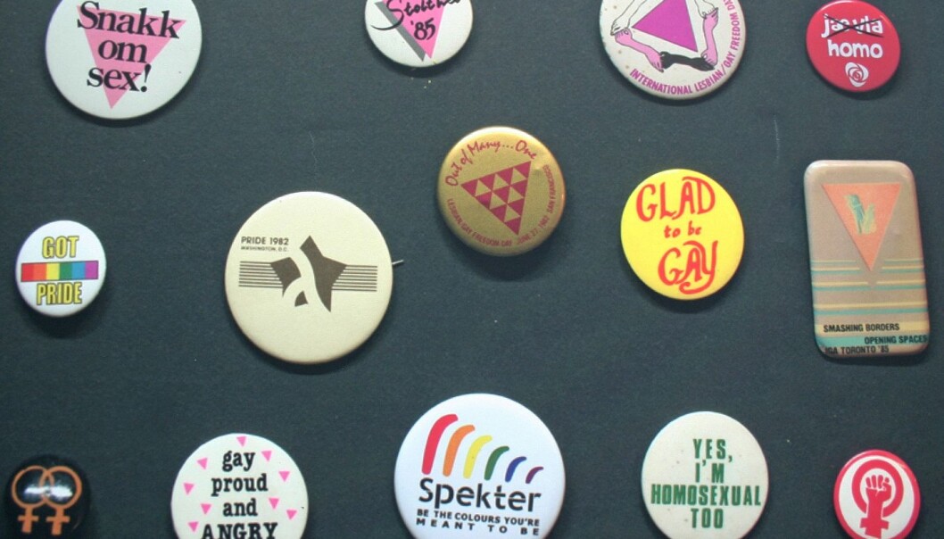 The Queer Archive does not only contain written documents and sound recordings. It also contains objects such as Kim Friele’s buttons. (Photo: Ida Irene Bergstrøm) The Queer Archive does not only contain written documents and sound recordings. It also contains objects such as Kim Friele’s buttons. (Photo: Ida Irene Bergstrøm)
