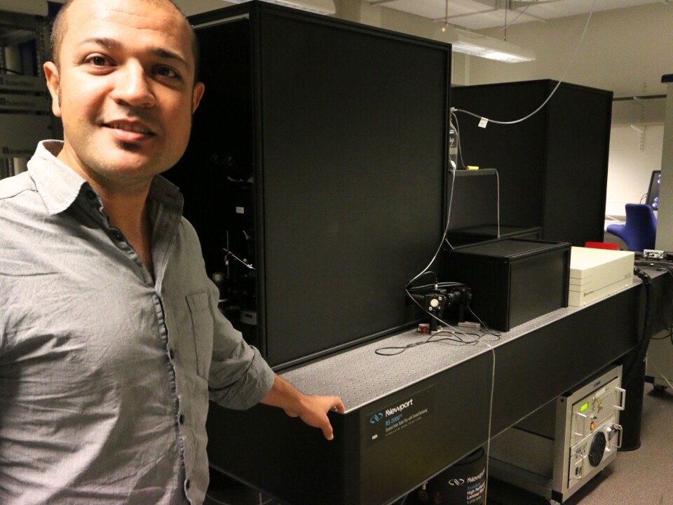 Yaksi’s 900 kg anti-vibration table allows researchers to look up close into zebrafish brains using optical microscopes. (Photo: Nancy Bazilchuk, NTNU)