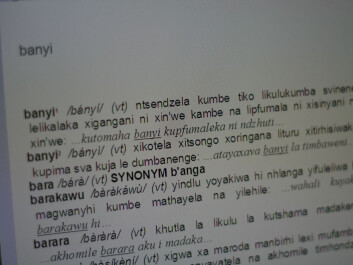 A page from one of the coming Changana dictionaries that will be one of the dictionaries from the cross-border language project.(Photo: Susan Johnsen) A page from one of the coming Changana dictionaries that will be one of the dictionaries from the cross-border language project.(Photo: Susan Johnsen)