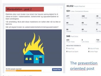 Gjensidige’s post that informs people how to prevent fires received the most visible response. (Screenshot: Facebook) Gjensidige’s post that informs people how to prevent fires received the most visible response. (Screenshot: Facebook)