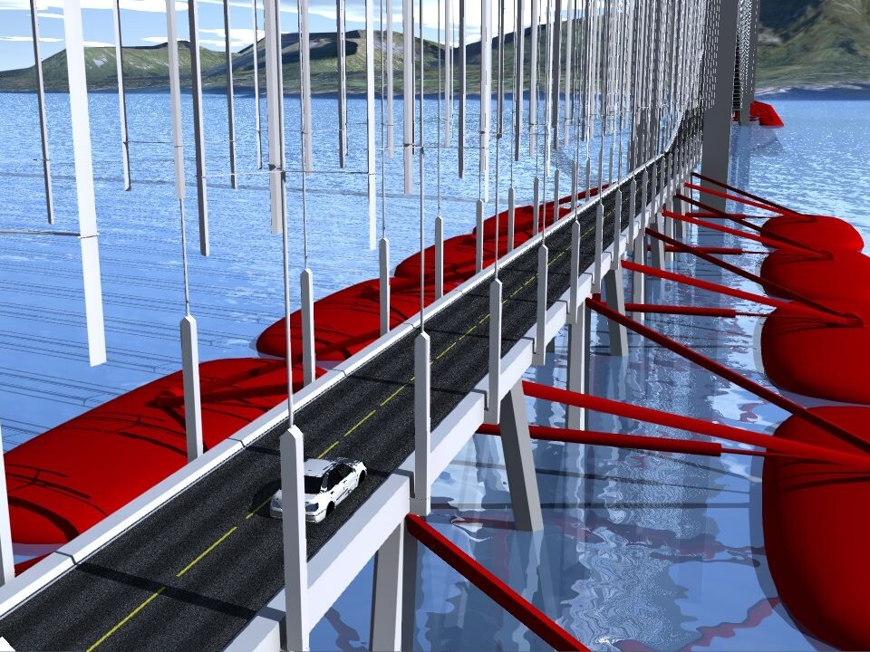 Energy producing bridge with wave energy. (Illustartion: Ben-Tommy Eriksen, NorNet)