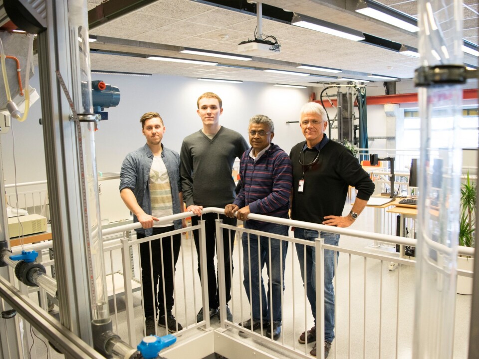 The UiS team, from left: Students Tor David Østvold and Einar Marvik, Senior Engineer Herimonja A. Rabenjafimanantsoa and Professor Rune Wiggo Time. (Photo: Leiv Gunnar Lie, UiS)