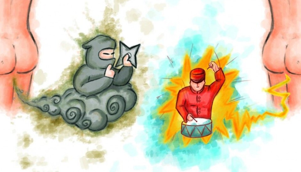 The silent farts often stink badly, while the noisy farts, despite being more explosive, do not smell as bad. (Illustration: Arjun Ahluwalia, UiB)
