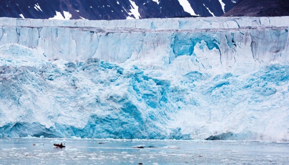Most glaciers in the world are classic calving glaciers, like the Lilliehöök glacier in Northern Svalbard. Its front is to kilometers wide and almost 50 metres high. Every time it calves, huge roars can be heard across the fjord. The researchers have now examined another type of glaciers that behave very differently. (Photo: Yngve Vogt.)