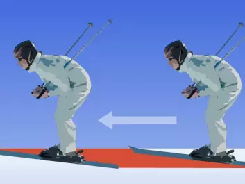 The red field shows loose snow that a skier presses down. This compaction uses up energy, reducing the speed of the skier.  (Figure: Arnfinn Christensen, forskning.no, after the original in the book The Physics of Skiing)