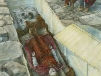 An artist’s conception of what a grave from Klepp, in Rogaland County, might have looked like where the woman had been buried with her jewellery. (Drawing: Eva Gjerde, Archaeological Museum, UiS)
