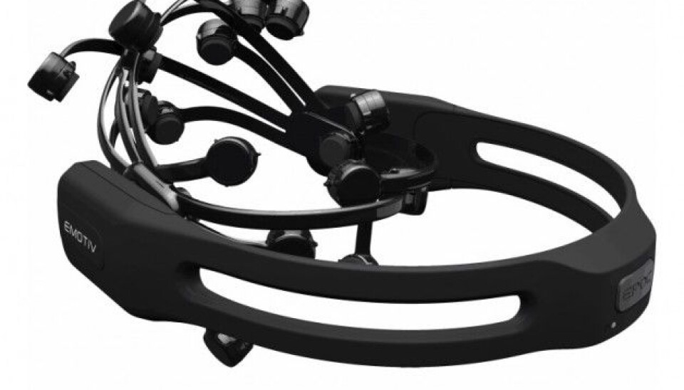 The EEG helmet EPOC seen off the head. It is equipped with 16 sensors that measure brain waves. (Press photo: Emotiv.) The EEG helmet EPOC seen off the head. It is equipped with 16 sensors that measure brain waves. (Press photo: Emotiv.)
