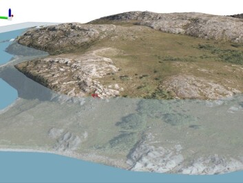 The map shows an estimate of where the sea level was when the petroglyphs were carved about 7,000 years ago. Under this scenario, the petroglyphs were right at sea level and were easily visible to those who paddled past. (Model: Erik Kjellman, Tromsø Museum - The University Museum) The map shows an estimate of where the sea level was when the petroglyphs were carved about 7,000 years ago. Under this scenario, the petroglyphs were right at sea level and were easily visible to those who paddled past. (Model: Erik Kjellman, Tromsø Museum - The University Museum)