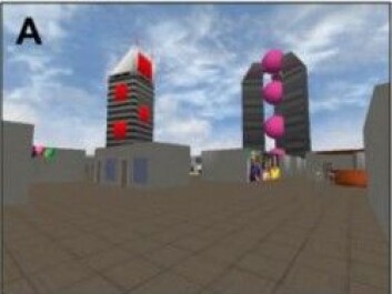 The test subject had manoeuvre in this virtual office landscape. (Graphics: Asta Håberg) The test subject had manoeuvre in this virtual office landscape. (Graphics: Asta Håberg)