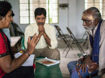 VKCs provide an important platform for farmer interaction, not only with other farmers but also with scientists, government agencies and other stakeholders, as well as women involved in agriculture. Here Dr. V. Geethalakshmi from Tamil Nadu Agricultural University (TNAU) and Project director Udaya Sekhar Nagothu from NIBIO gets input from a farmer in Tamil Nadu. (Photo: Ragnar Våga Pedersen.) VKCs provide an important platform for farmer interaction, not only with other farmers but also with scientists, government agencies and other stakeholders, as well as women involved in agriculture. Here Dr. V. Geethalakshmi from Tamil Nadu Agricultural University (TNAU) and Project director Udaya Sekhar Nagothu from NIBIO gets input from a farmer in Tamil Nadu. (Photo: Ragnar Våga Pedersen.)