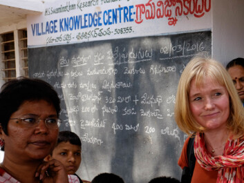 "I’m impressed to see that the VKCs also have developed into extensive information hubs, not only for agriculture, but for additional services within for example health, livestock research and social services," says CEO at NIBIO, Ms. Alvhild Hedstein. Here together with Ms. Nancy J Anabel, Director of Information, Education and Communication at M S Swaminathan Research Foundation (MSSRF). (Photo: Ragnar Våga Pedersen.) "I’m impressed to see that the VKCs also have developed into extensive information hubs, not only for agriculture, but for additional services within for example health, livestock research and social services," says CEO at NIBIO, Ms. Alvhild Hedstein. Here together with Ms. Nancy J Anabel, Director of Information, Education and Communication at M S Swaminathan Research Foundation (MSSRF). (Photo: Ragnar Våga Pedersen.)