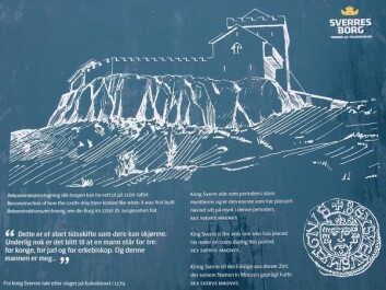 The possible appearance of the castle in 1197. Information plaque from the site. (Photo: NIKU) The possible appearance of the castle in 1197. Information plaque from the site. (Photo: NIKU)