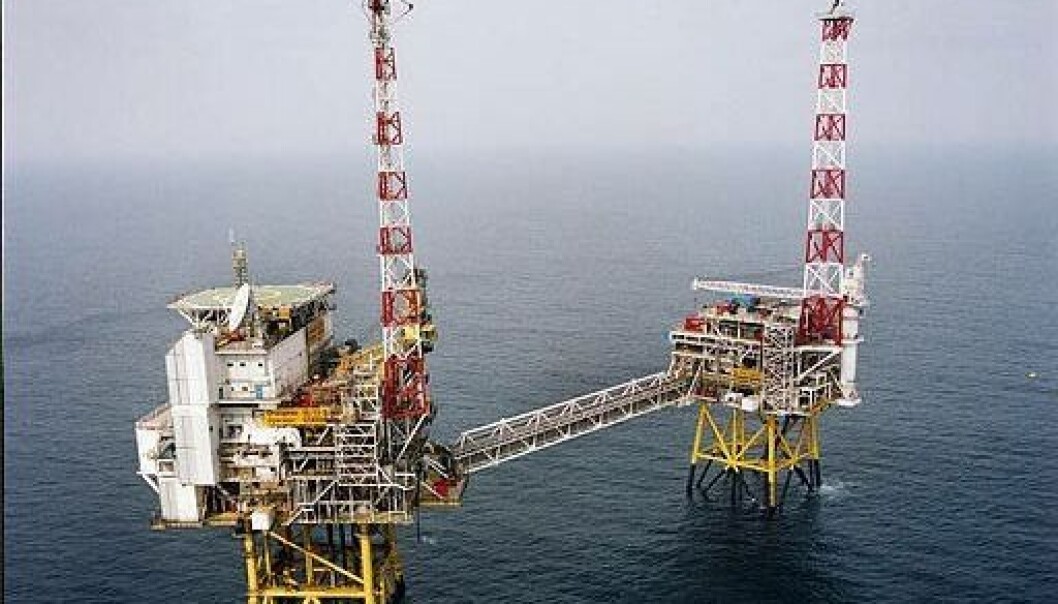 The oil platform Draupner S (in front) with living arrangements was installed in 1984. Draupner E. is an unmanned platform installed in the summer of 1994. The platforms are in the Noth Sea between Norway and Scottland and are the junction of all gas piping in the North Sea. The oil platform Draupner S (in front) with living arrangements was installed in 1984. Draupner E. is an unmanned platform installed in the summer of 1994. The platforms are in the Noth Sea between Norway and Scottland and are the junction of all gas piping in the North Sea.