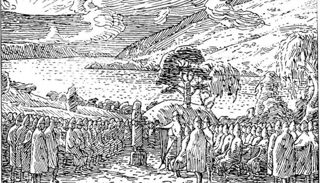 Heimskringla drawing of King Olav speaking at the Thing, or parliamentary assembly. Many slights, crimes and disagreements were discussed and settled at both local and regional assemblies. (Photo: Halfdan Egedius) Heimskringla drawing of King Olav speaking at the Thing, or parliamentary assembly. Many slights, crimes and disagreements were discussed and settled at both local and regional assemblies. (Photo: Halfdan Egedius)