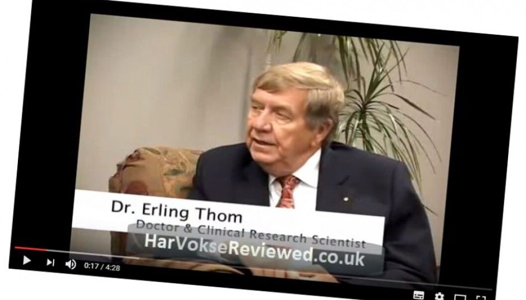 Screenshot from YouTube: Erling Thom promoting a product called HarVokse, designed to improve hair growth. (Photo: (Video owned by HarVokseClinic.com.)) Screenshot from YouTube: Erling Thom promoting a product called HarVokse, designed to improve hair growth. (Photo: (Video owned by HarVokseClinic.com.))