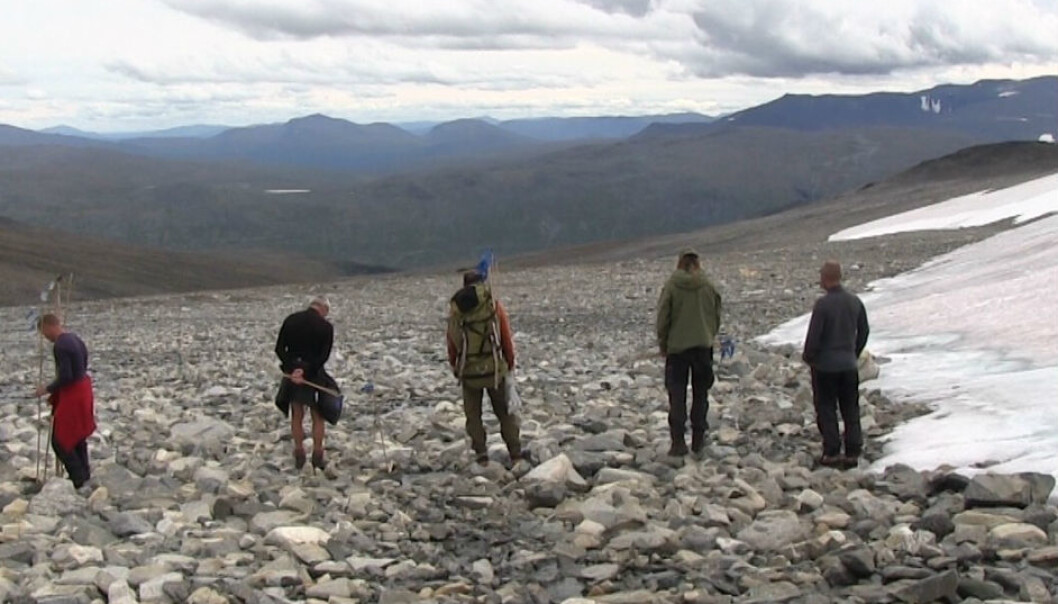 The oldest ice in this snowdrift glacier may have formed in the Stone Age. Now the ice is melting, and archaeologists have a golden opportunity to find ancient traces of human activity. (Photo: Lasse Biørnstad, forskning.no) The oldest ice in this snowdrift glacier may have formed in the Stone Age. Now the ice is melting, and archaeologists have a golden opportunity to find ancient traces of human activity. (Photo: Lasse Biørnstad, forskning.no)